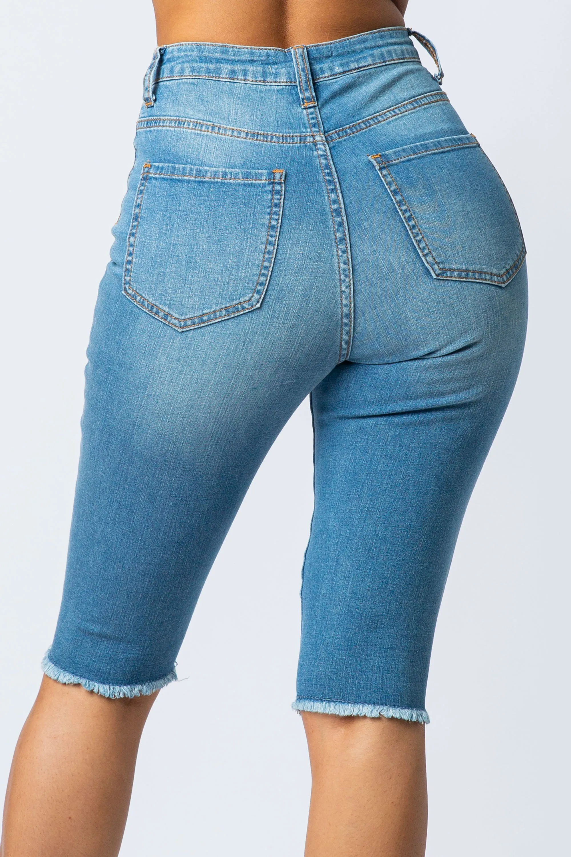 4255B Super High Waisted Distressed Bermuda Shorts