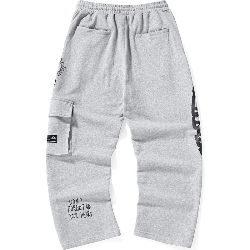 Adjustable Waist Graffiti Print Pants With 3D Pocket