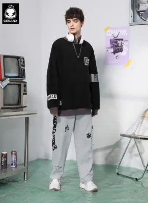 Adjustable Waist Graffiti Print Pants With 3D Pocket