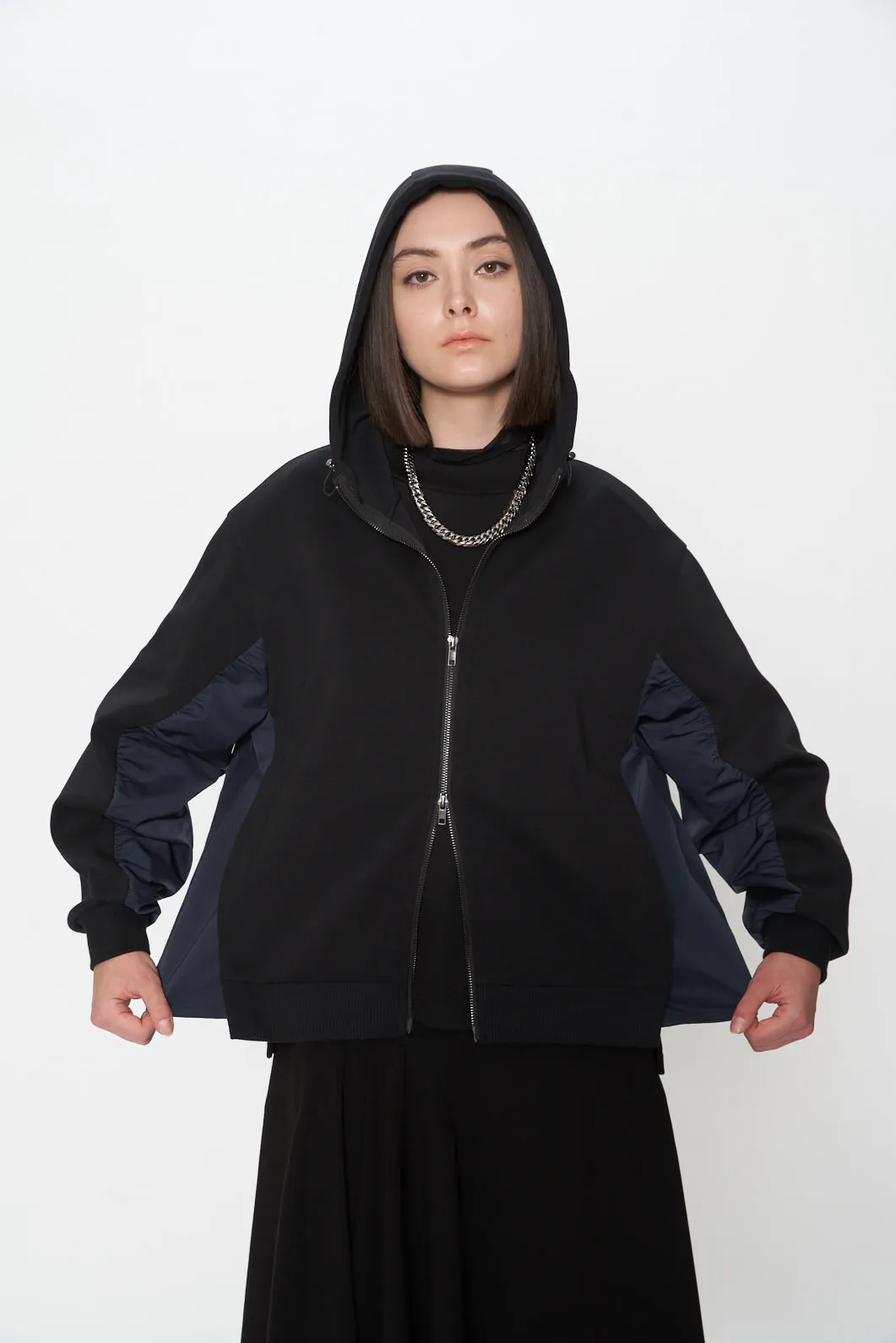 Air Compact Mix Nylon Side Zip Up Hoodie Jacket