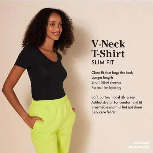 Amazon Essentials Women's Slim-Fit Short-Sleeve V-Neck T-Shirt, Pack of 2, White/Light Camel, XX-Large