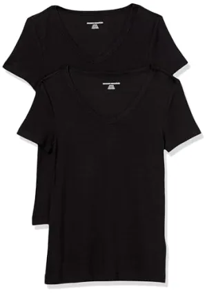 Amazon Essentials Women's Slim-Fit Short-Sleeve V-Neck T-Shirt, Pack of 2, White/Light Camel, XX-Large