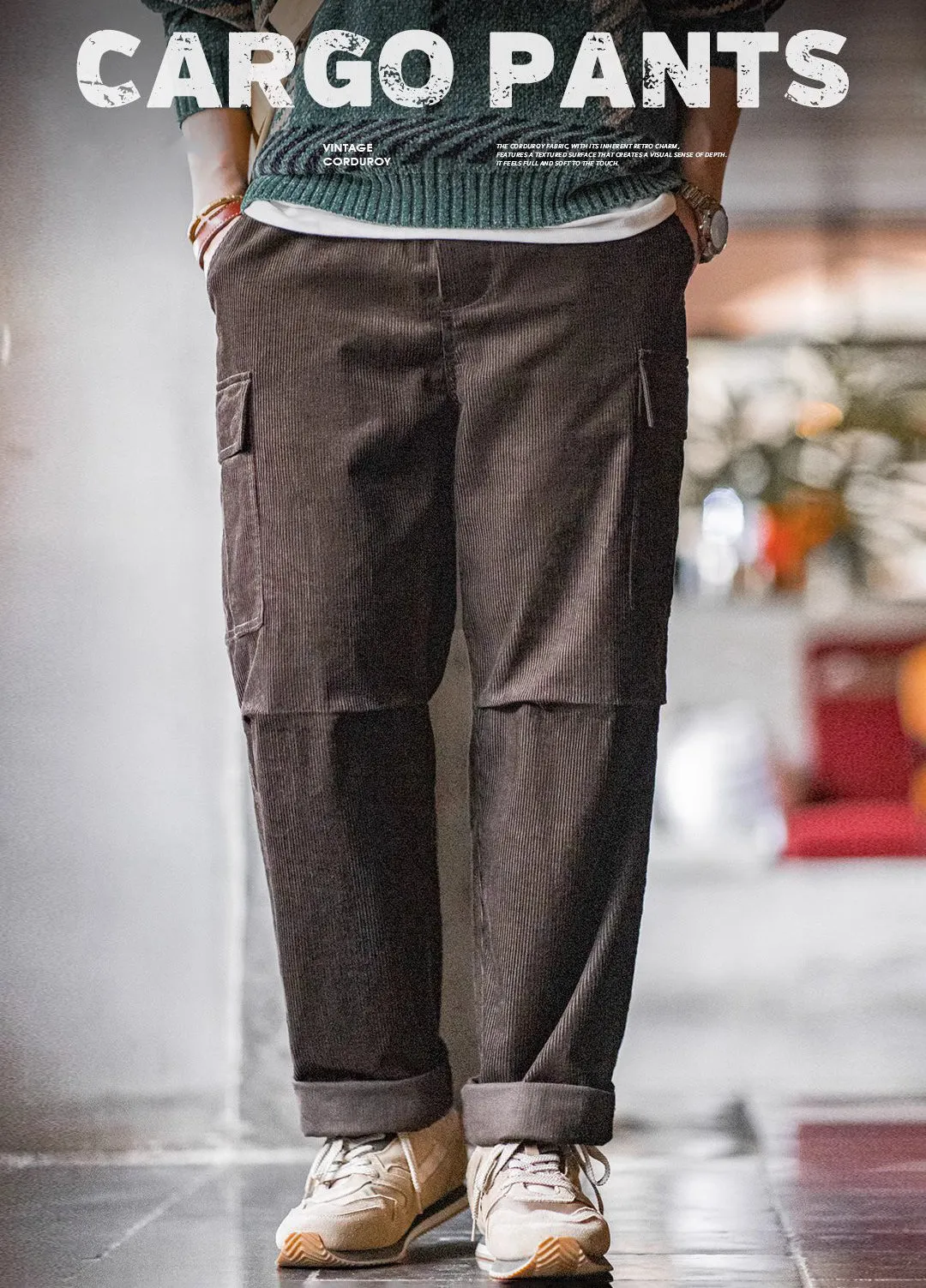 American Retro Corduroy Accordion Pleated Silhouette Pure Cotton Men's Trousers