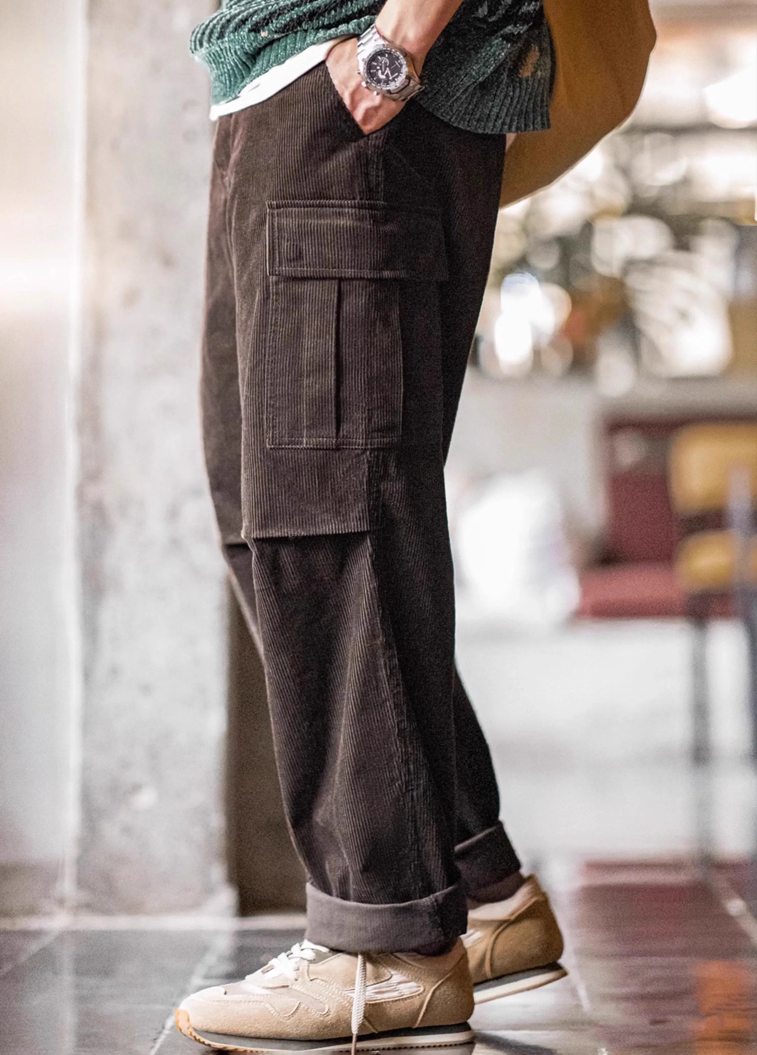 American Retro Corduroy Accordion Pleated Silhouette Pure Cotton Men's Trousers