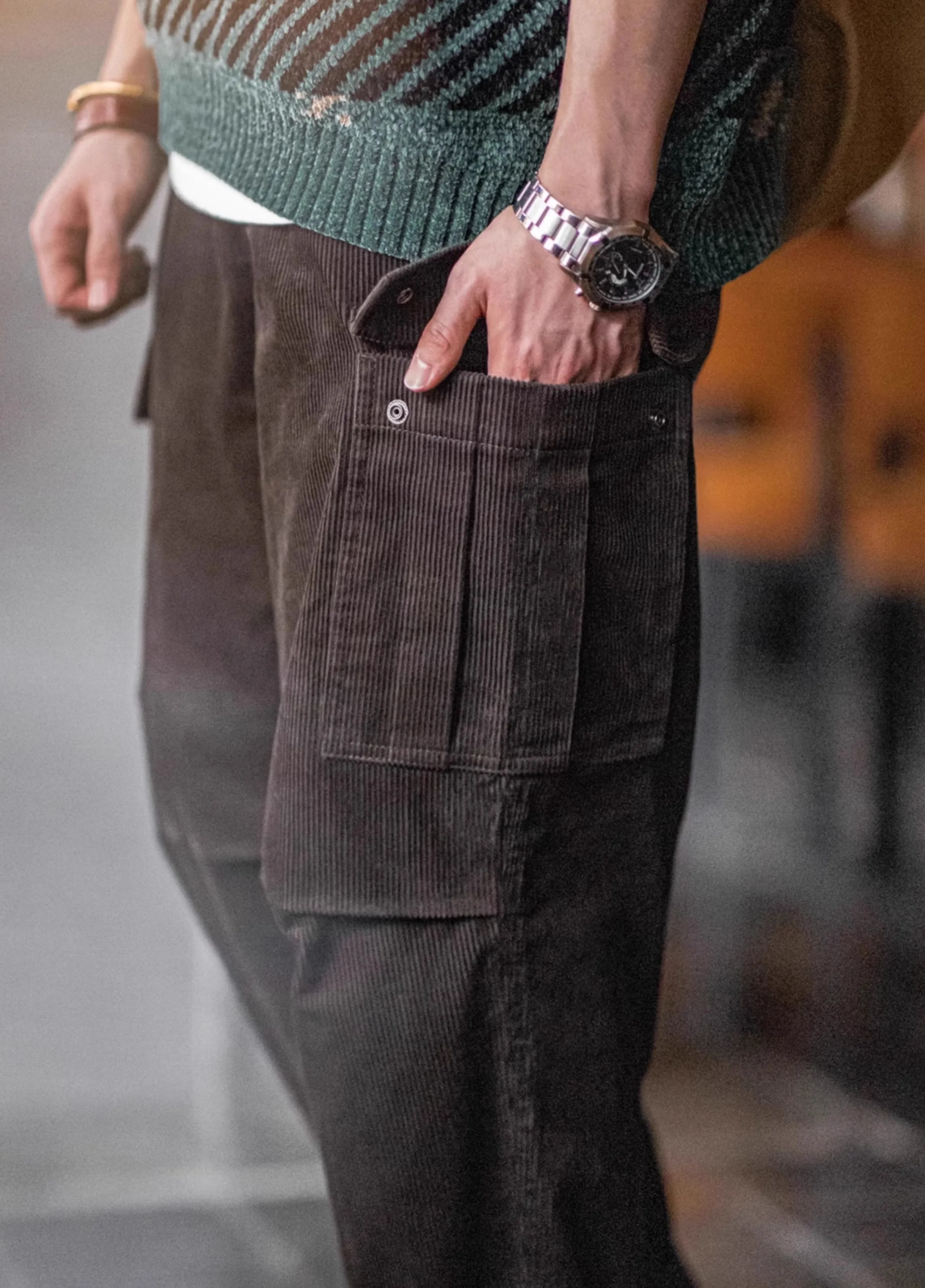 American Retro Corduroy Accordion Pleated Silhouette Pure Cotton Men's Trousers