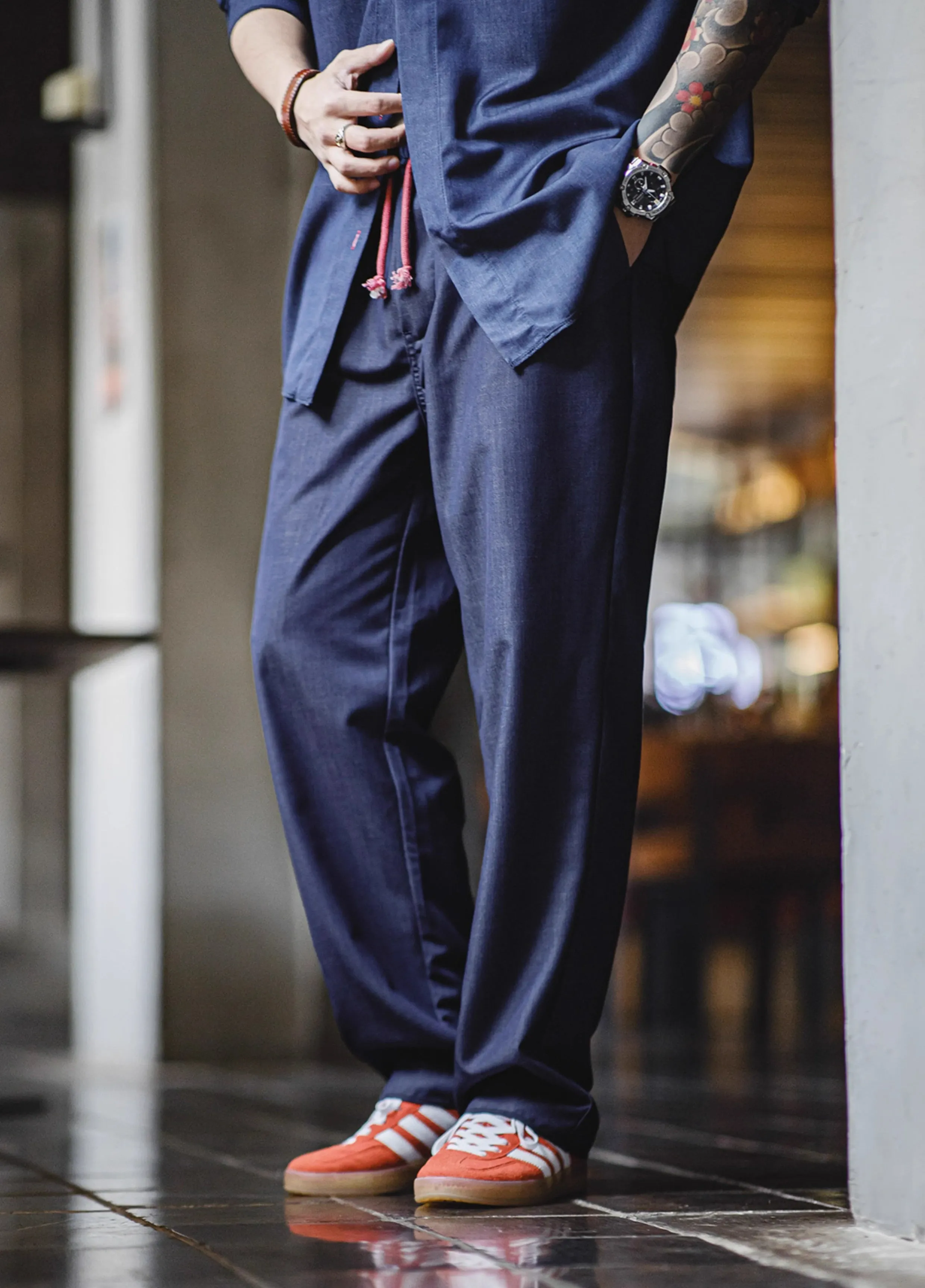 American Retro Limitation Tencel Pete Suit Drape Men's Trousers