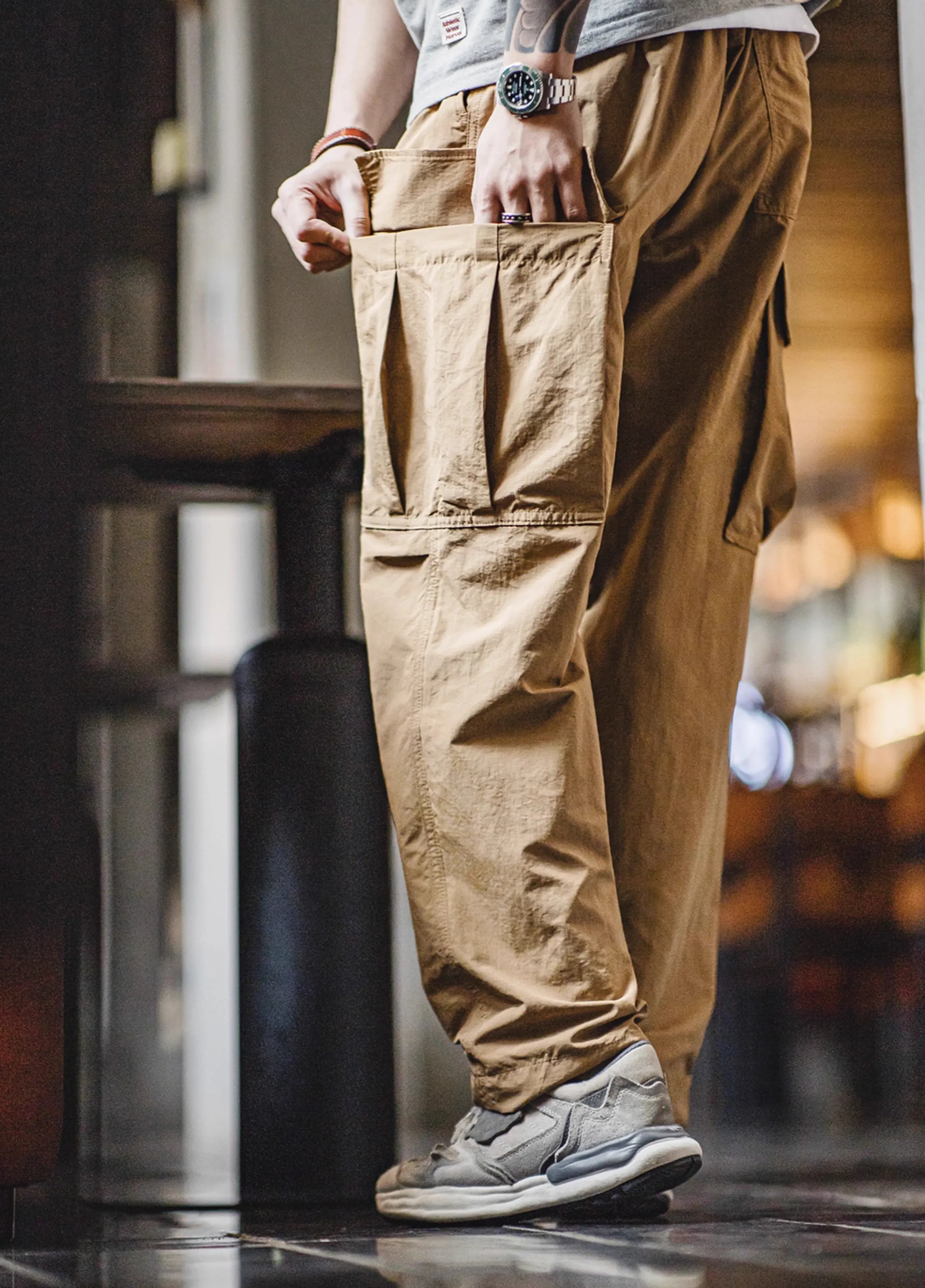 American Retro Multi-Pocket Waterproof Loose Men's Trousers