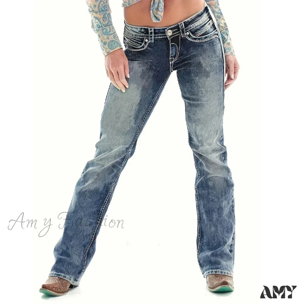 Amy Fashion - Blue Washed Casual Tight Slim Fit Mid Stretch Slant Pockets Skinny Denim Jean