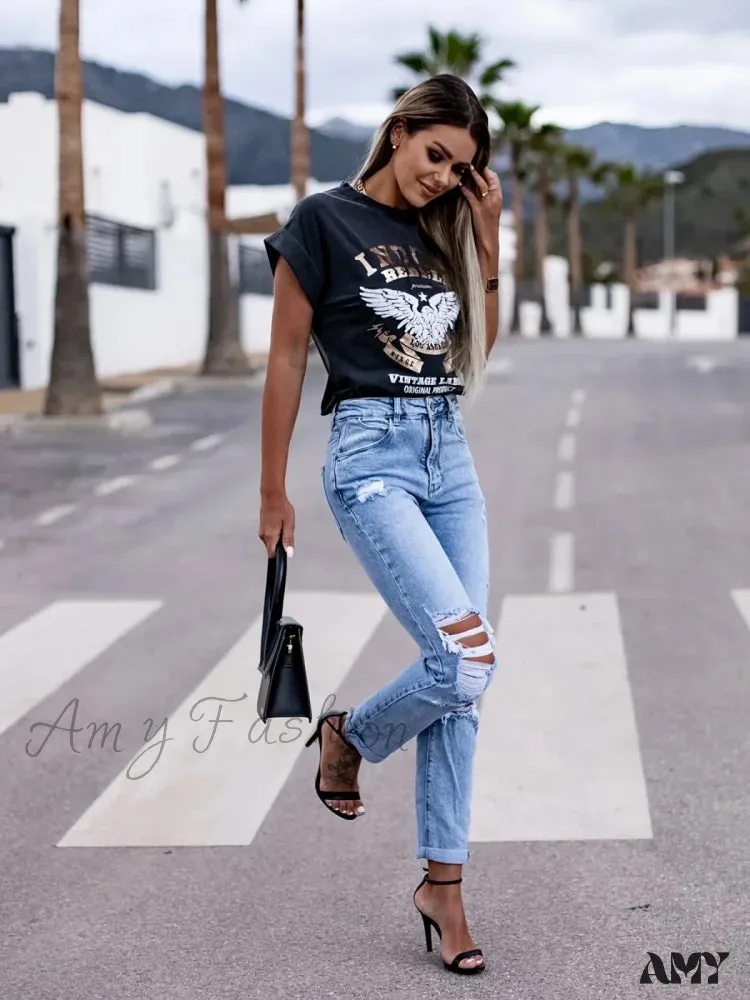 Amy Fashion - Elastic distressed leggings Jean