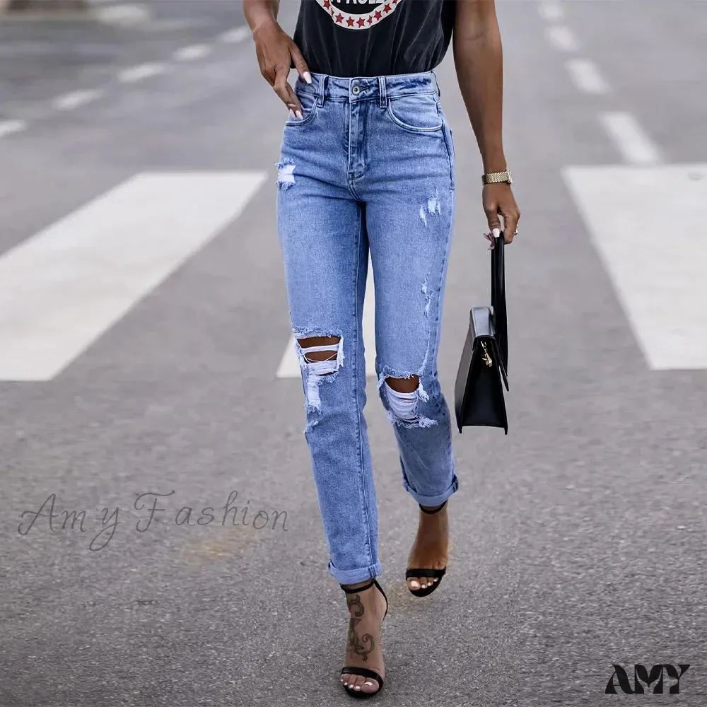 Amy Fashion - Elastic distressed leggings Jean