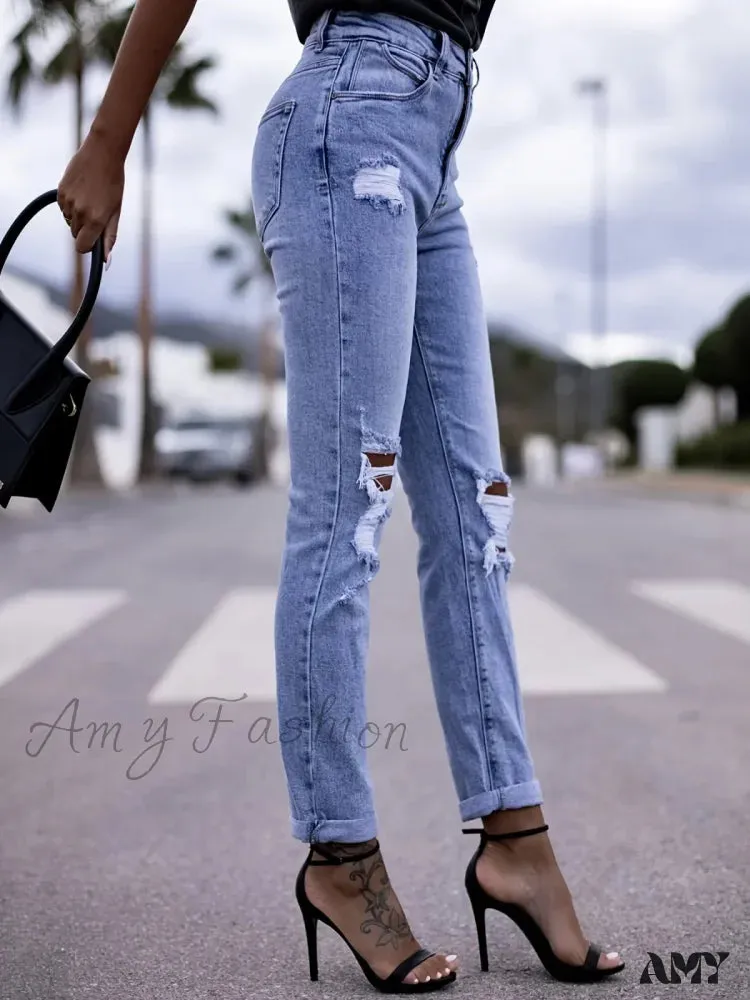 Amy Fashion - Elastic distressed leggings Jean