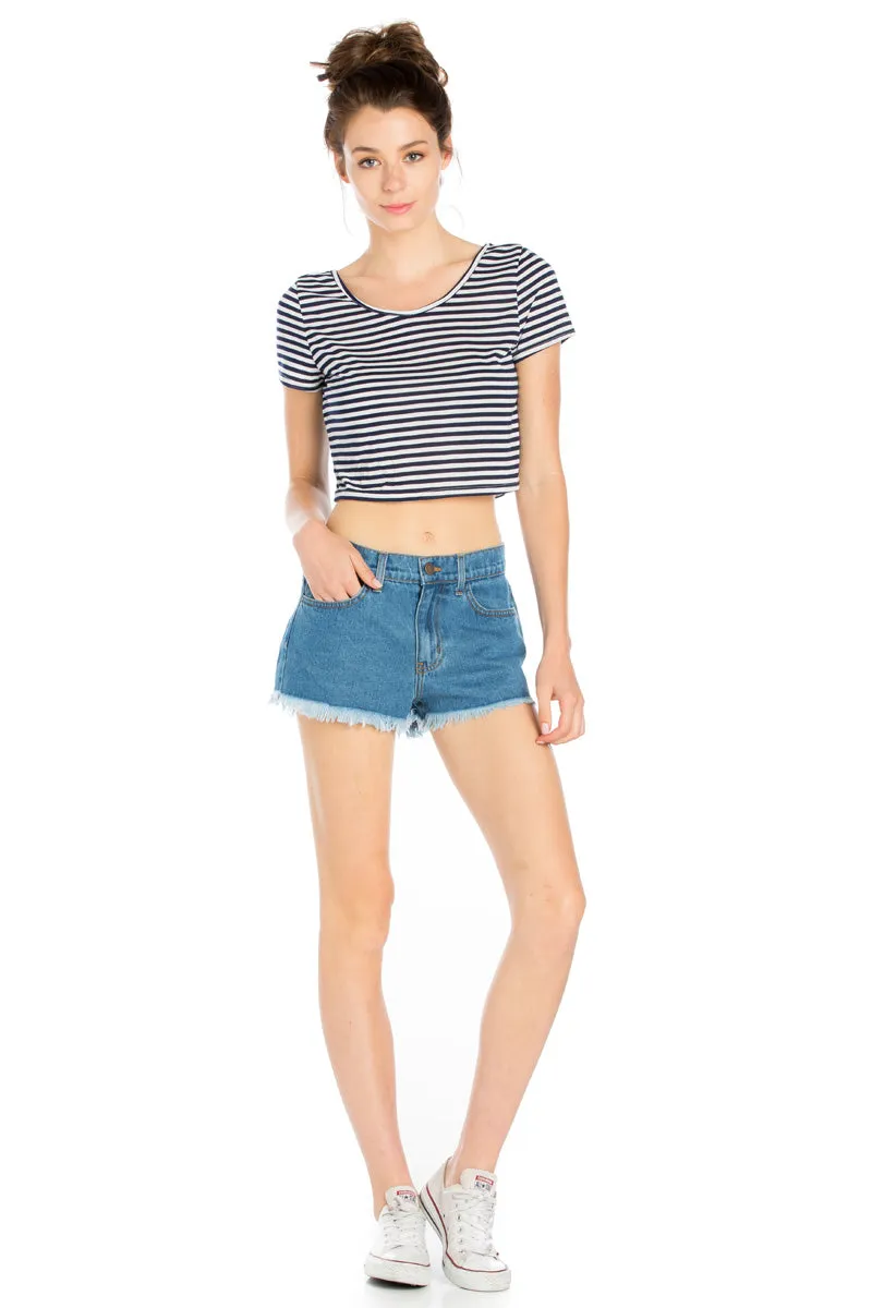 Beach Day High Waisted Denim Shorts in Medium Wash