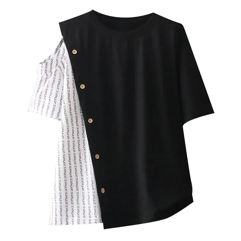 Black and White Short Sleeve Loose Blouse