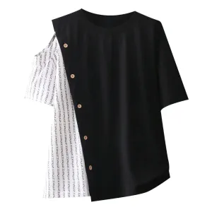 Black and White Short Sleeve Loose Blouse