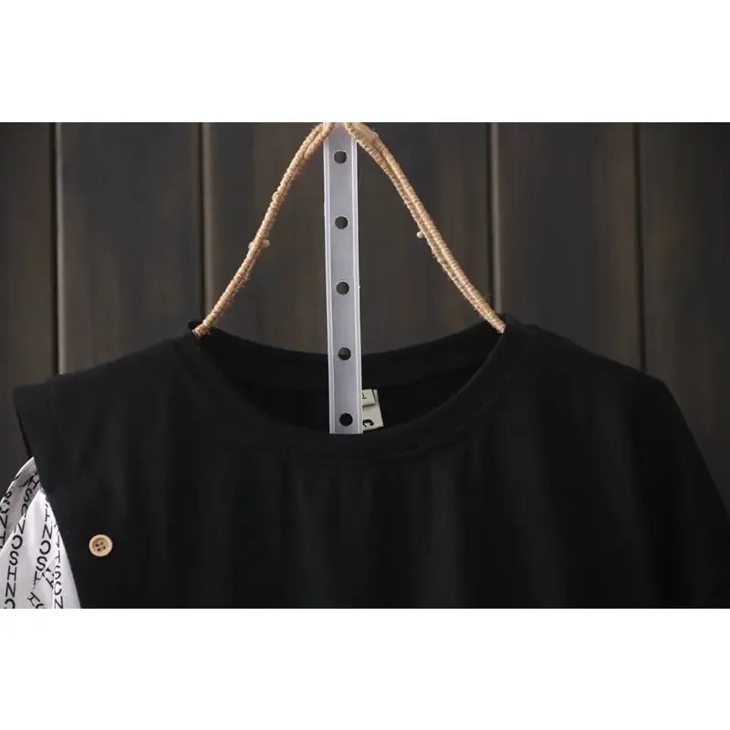 Black and White Short Sleeve Loose Blouse