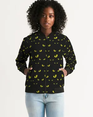 Black Halloween Eyes Pattern Women's Bomber Jacket