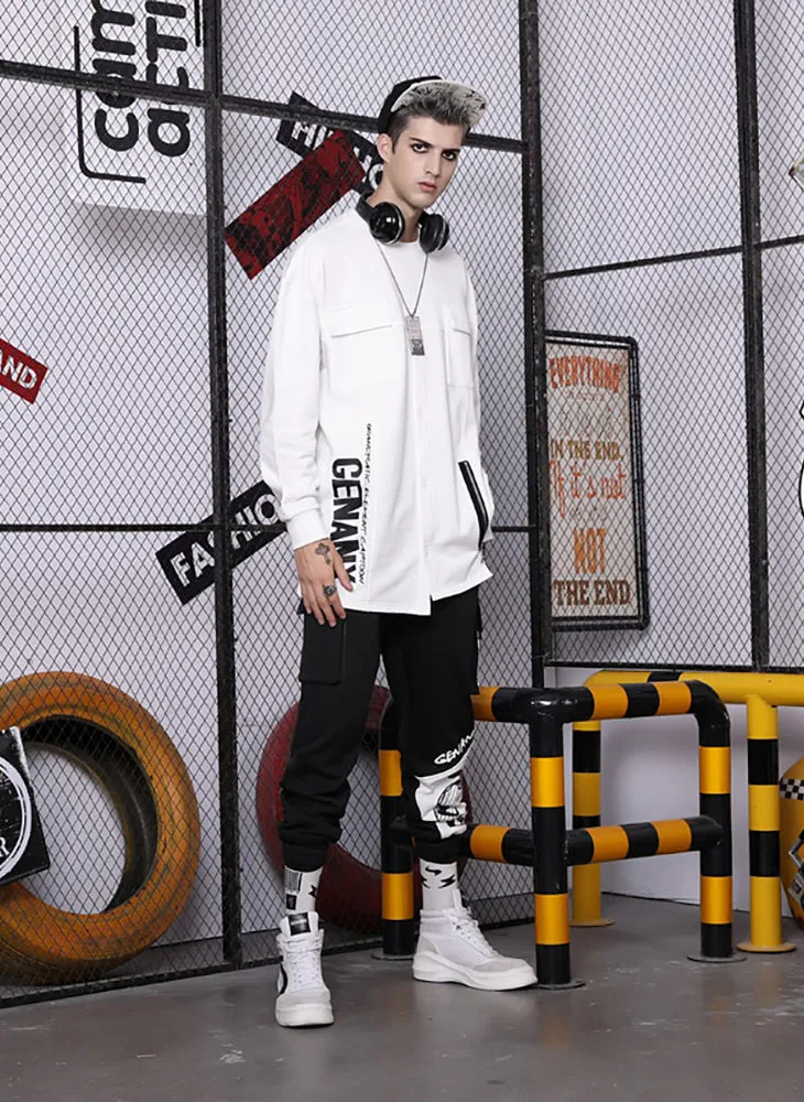 Black Print Pocket Drawstring Jogger Pants