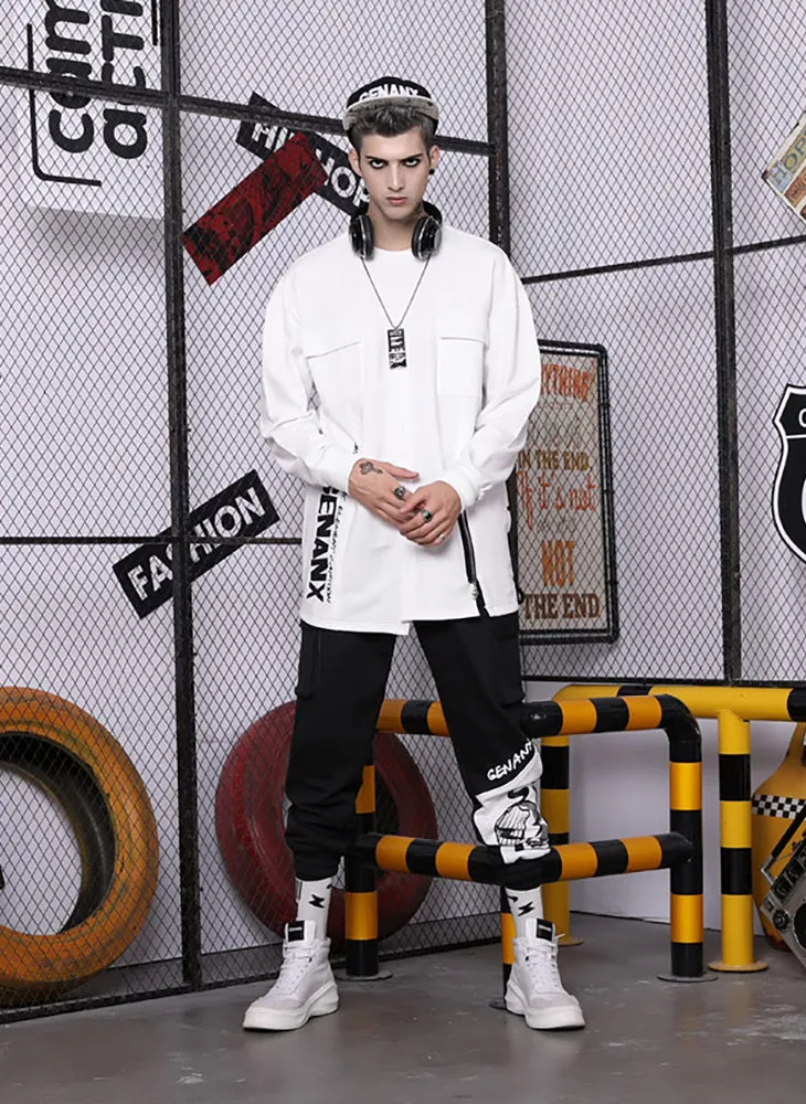 Black Print Pocket Drawstring Jogger Pants