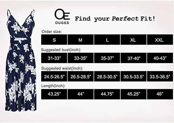 Black Red Floral Summer Short Sleeve V-Neck Floral Casual Ladies Dress with Pockets - OUGES