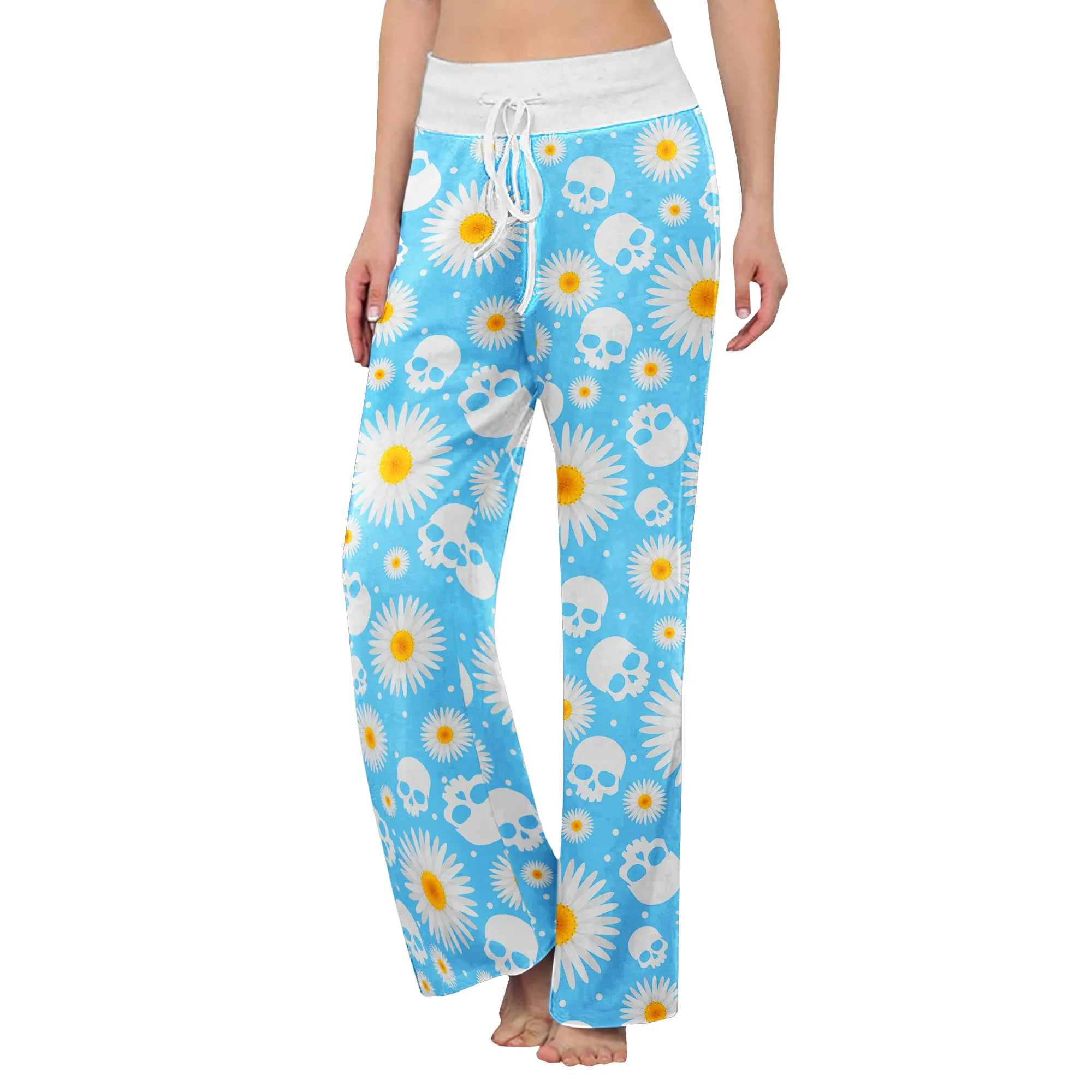 Blue Daisy Skull Women's High-waisted Wide Leg Pants