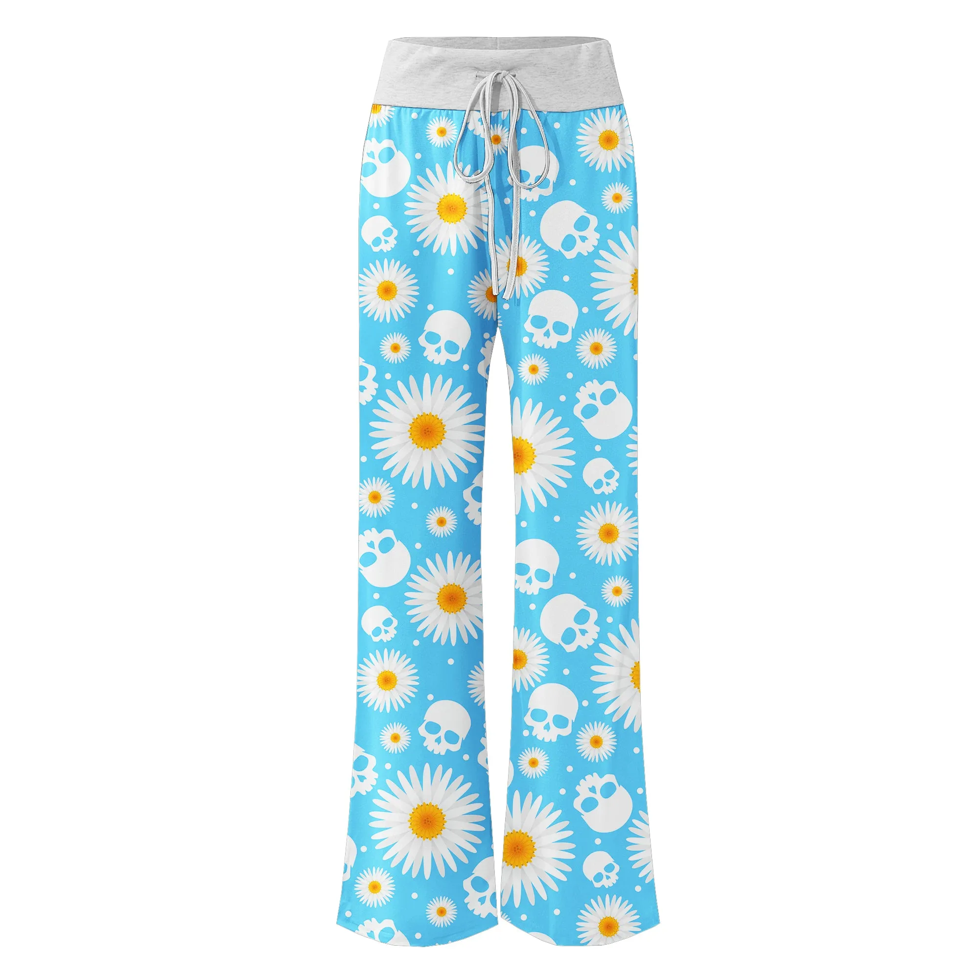 Blue Daisy Skull Women's High-waisted Wide Leg Pants