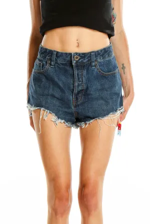 Blue Denim Distressed High-Waisted Shorts
