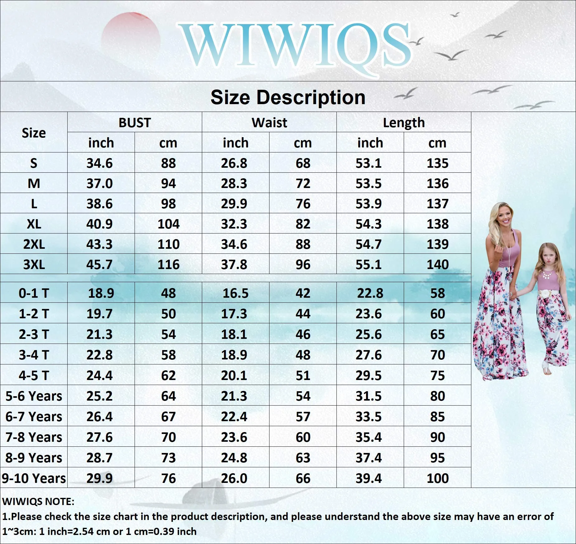 Blue Flower Summer Cute Mommy and Me Boho Striped Chevron Maxi Dresses - WIWIQS