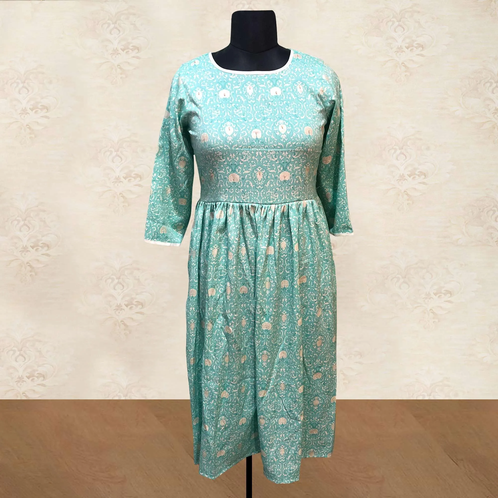Blue Hand Embellished Printed Pure Cotton Kurti