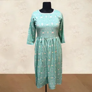 Blue Hand Embellished Printed Pure Cotton Kurti