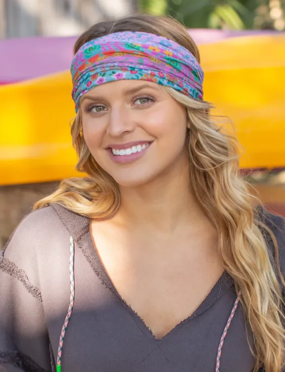 Boho Bandeau - Blue Pink Border