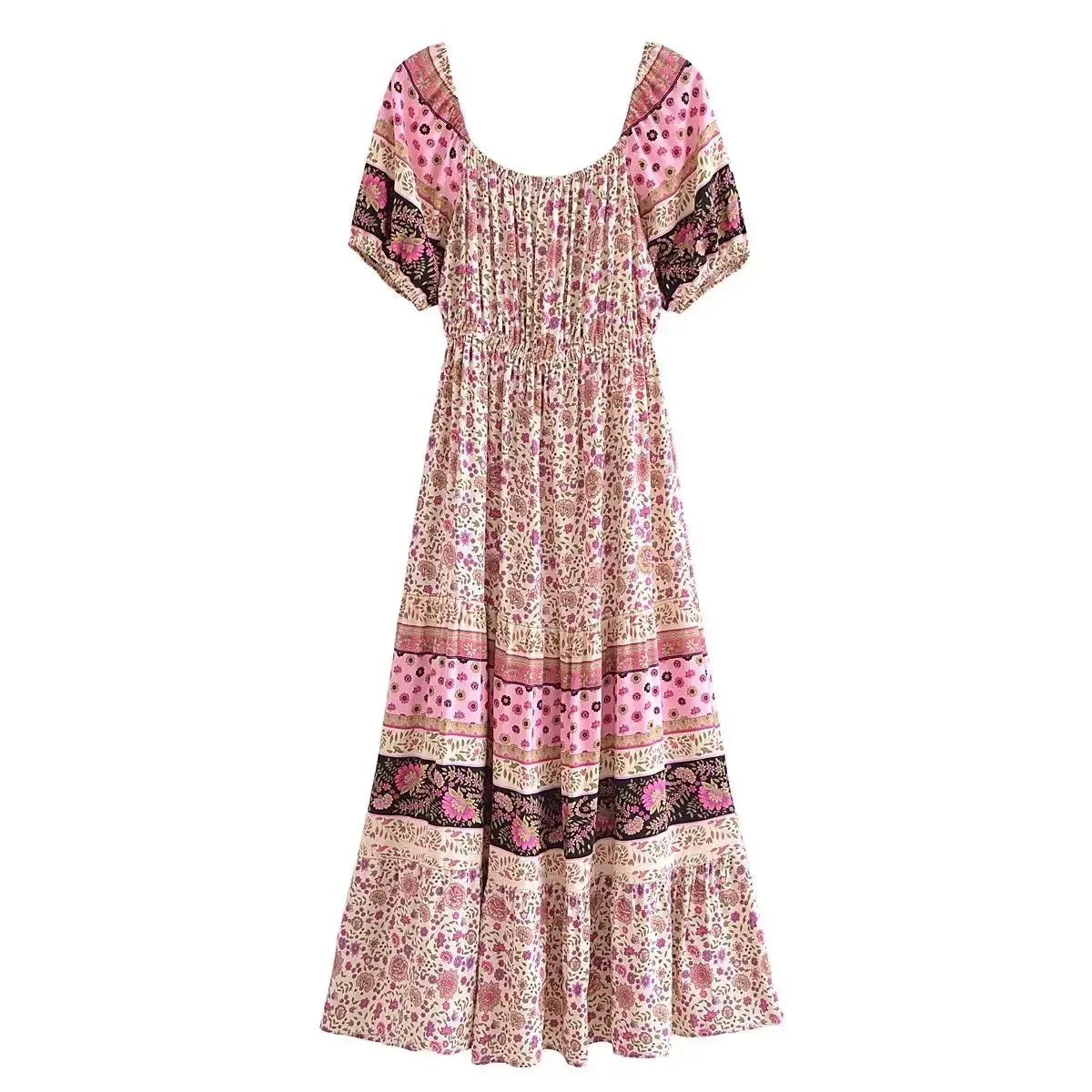 Boho Dress - Sundress - Smocked Dress Nova in Pink and Green