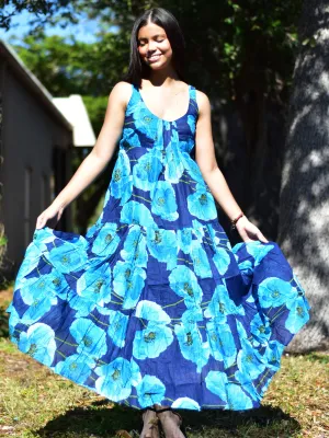 Boho Fine pure Cotton Sleeveless Floral Tiered Long Tank Cami Sima maxi Dress