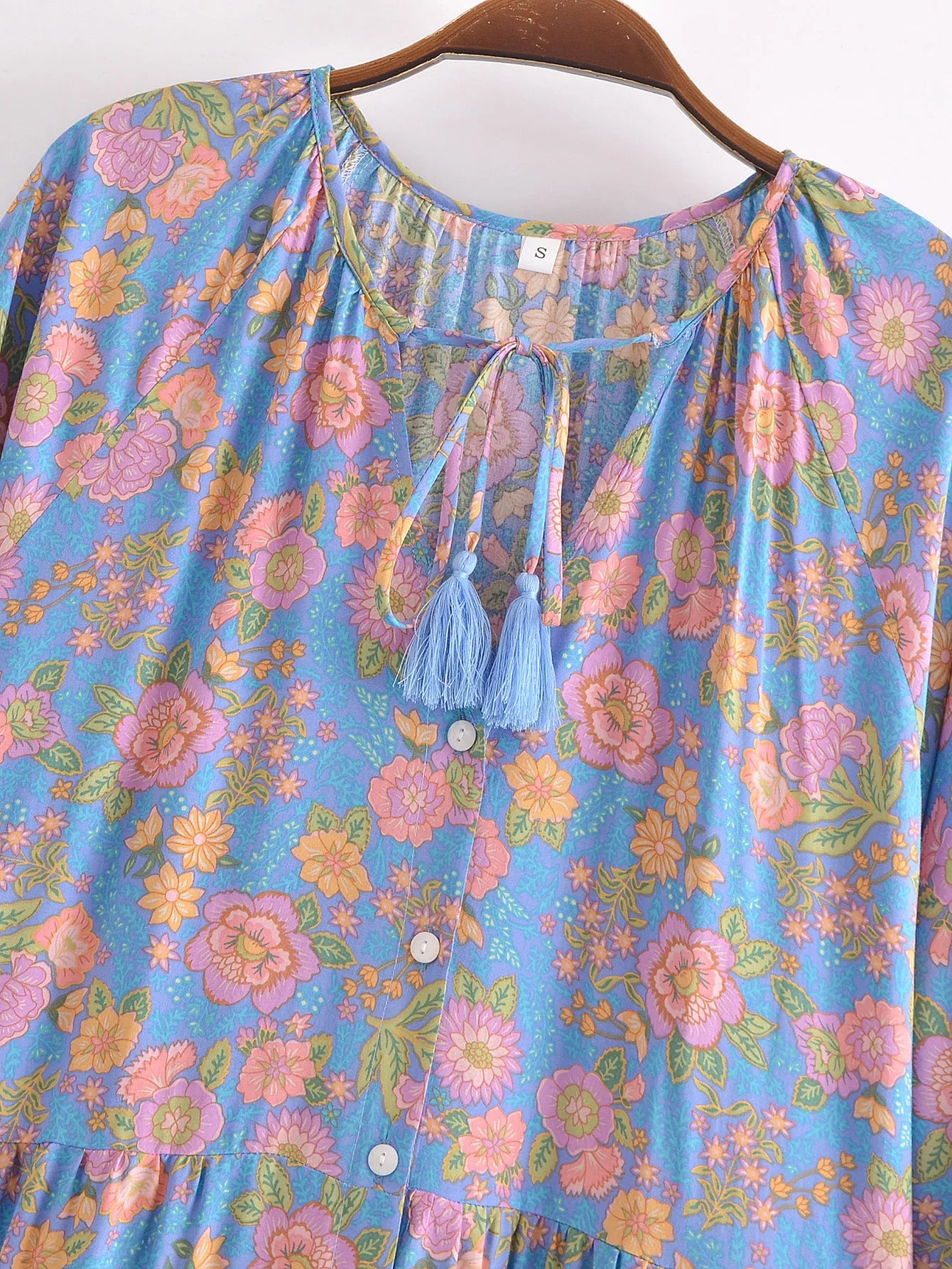 Boho Maxi Dress, Sundress, Elliana Rose in Blue and Pink