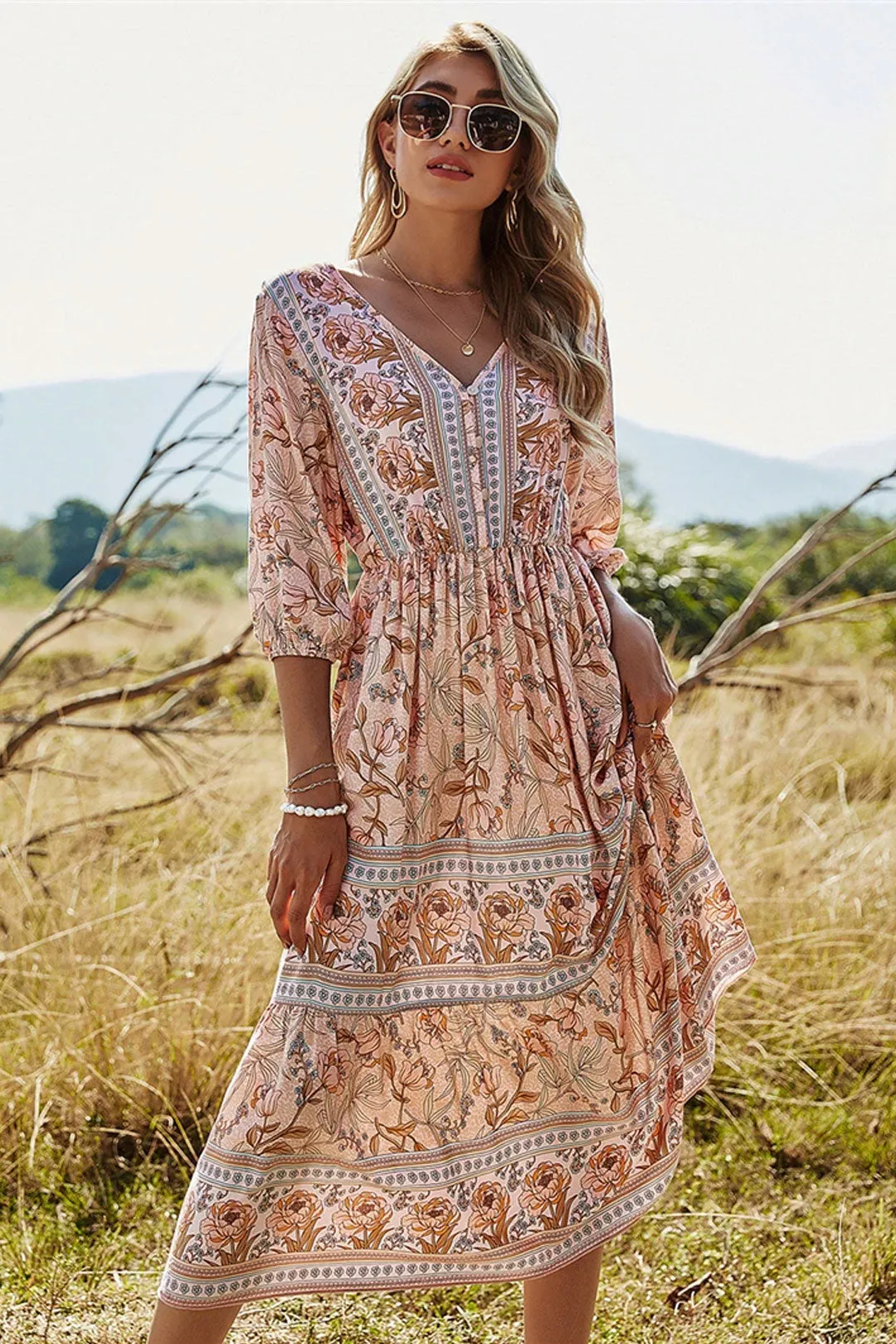 Boho Maxi Dress, Sundress, Lily-Rose in Orose