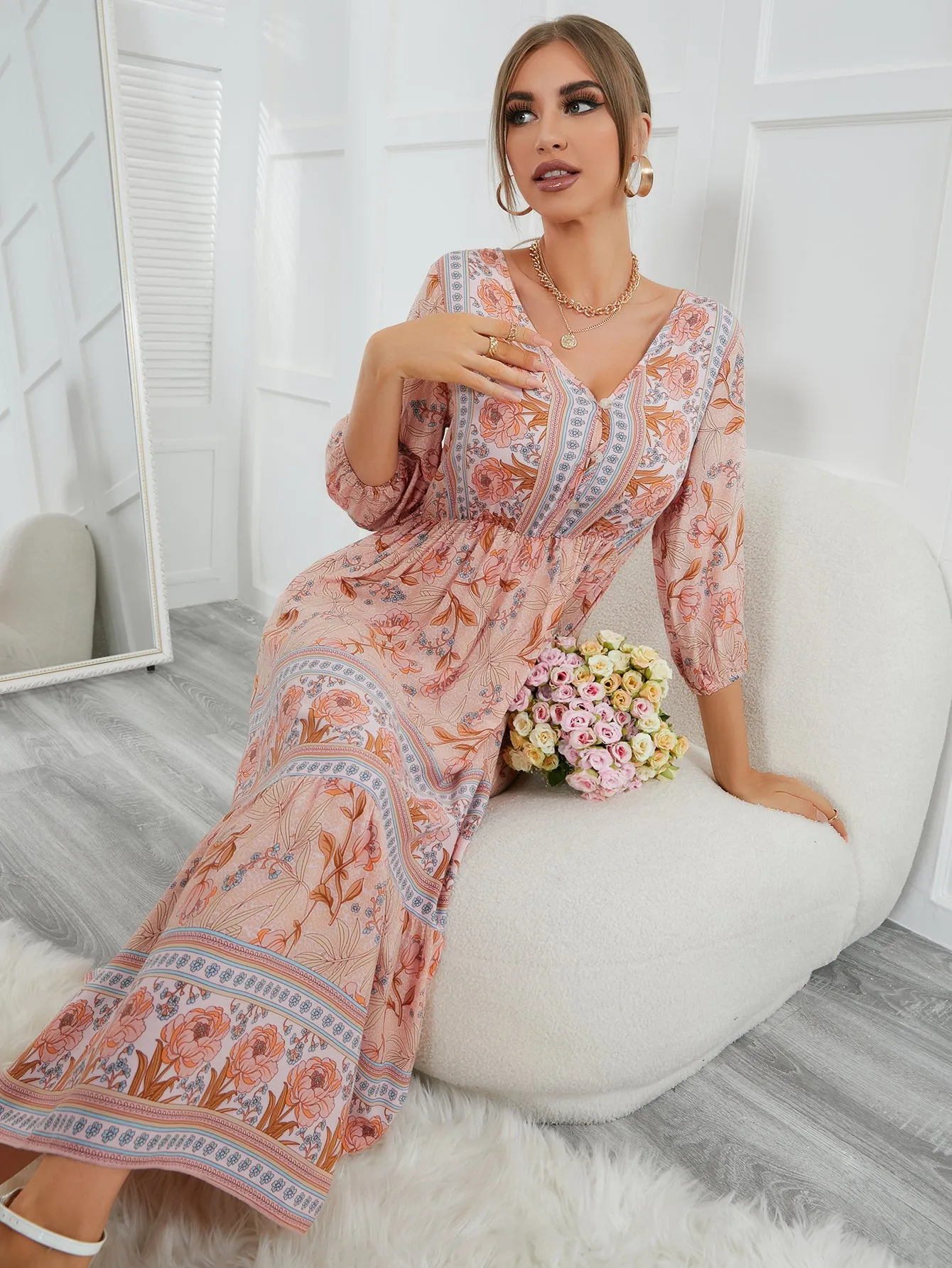 Boho Maxi Dress, Sundress, Lily-Rose in Orose