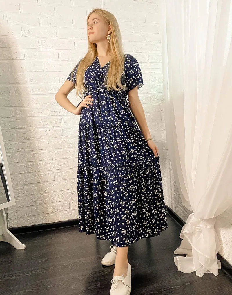 Boho Maxi Dress, Sundress, Serenity in Navy Blue