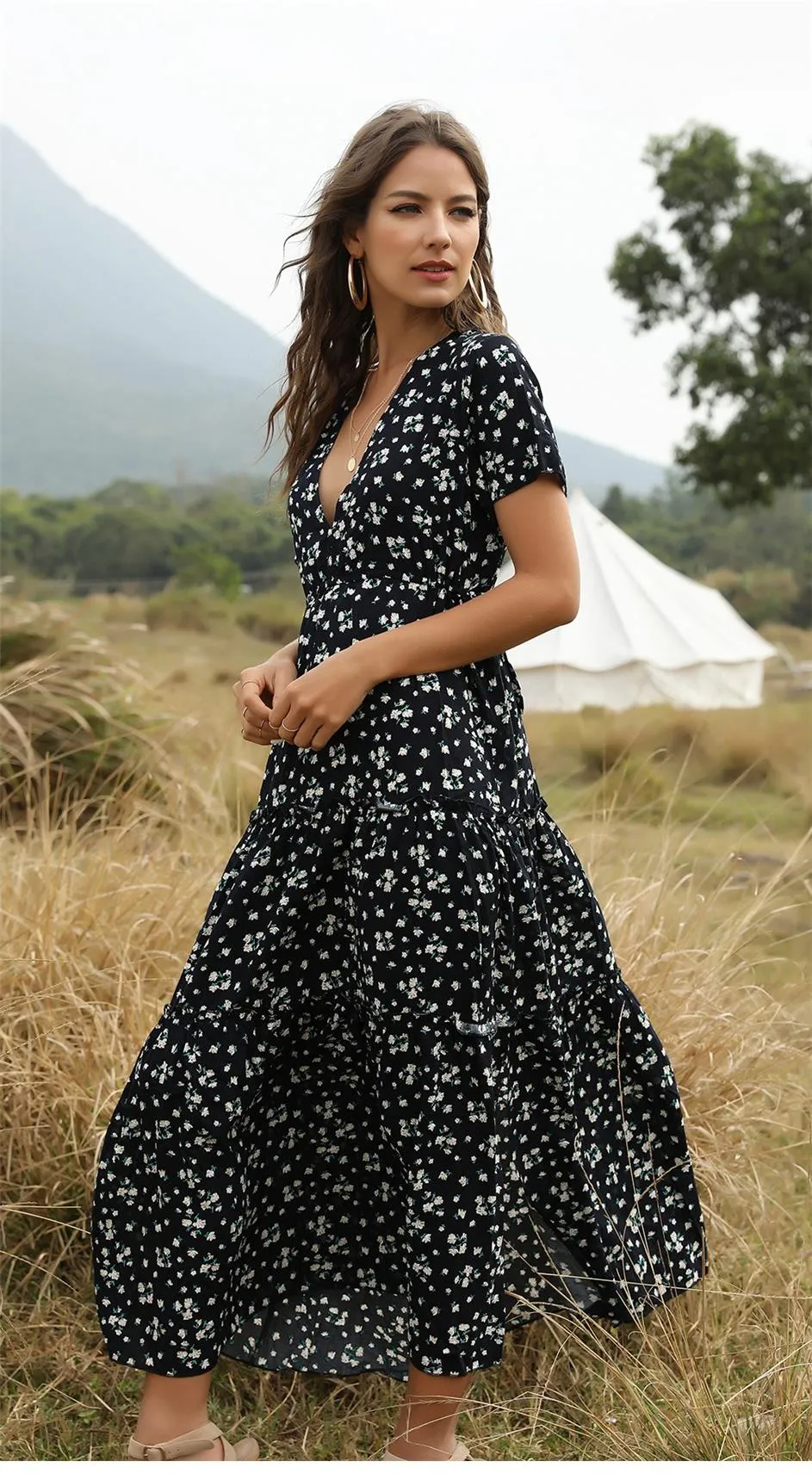 Boho Maxi Dress, Sundress, Serenity in Navy Blue