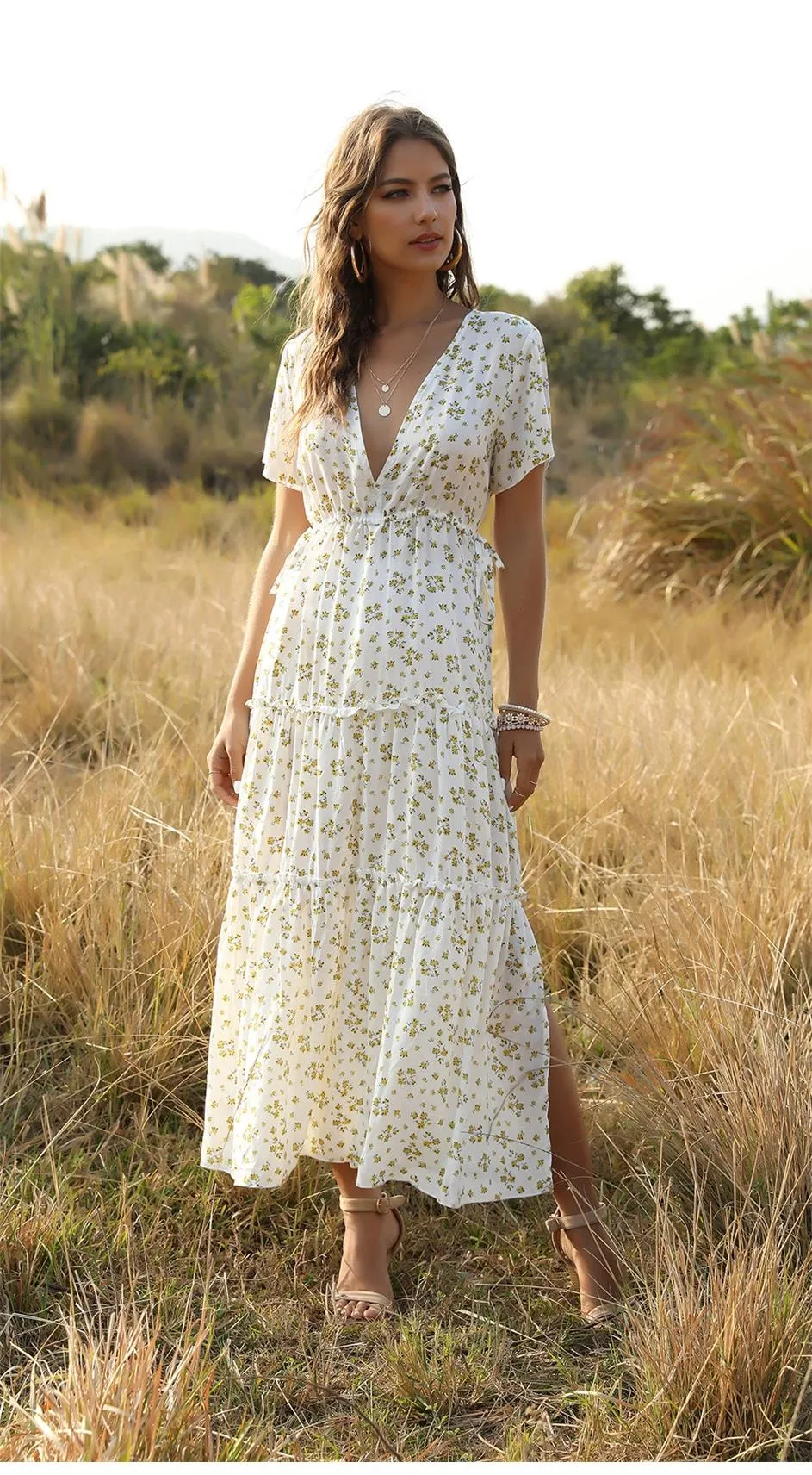 Boho Maxi Dress, Sundress, Serenity in White