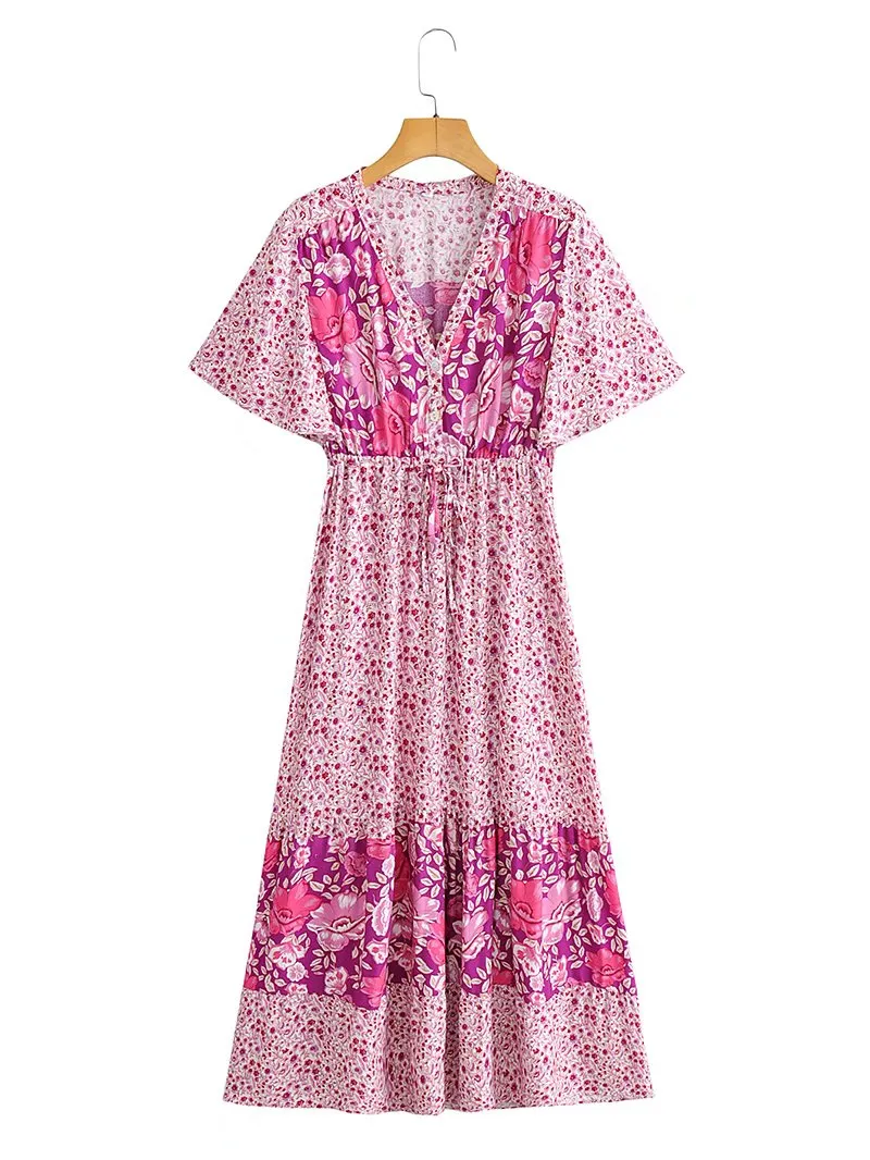 Boho Maxi Dress - Sundress - Sierra Cherry - Bohemian Style - Flowy Summer Dress - Vibrant Print