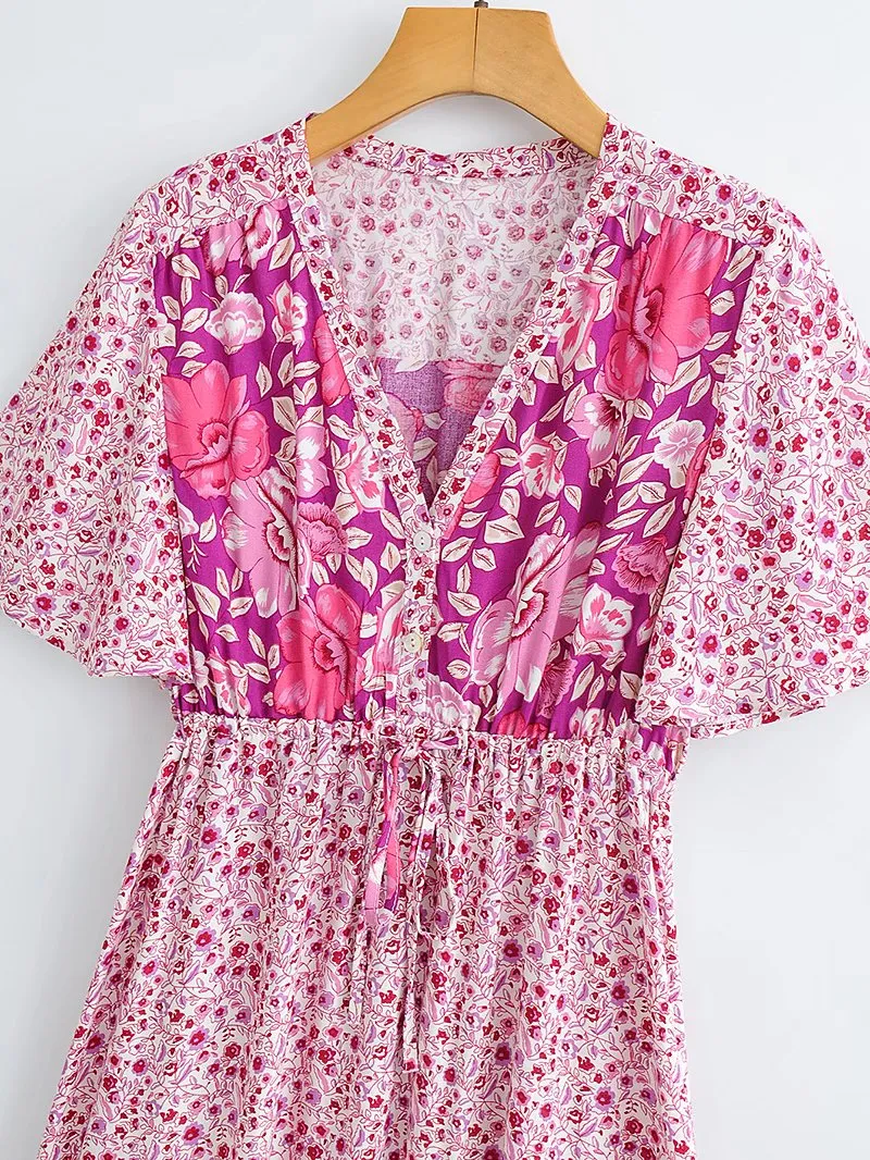 Boho Maxi Dress - Sundress - Sierra Cherry - Bohemian Style - Flowy Summer Dress - Vibrant Print