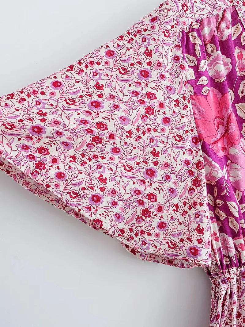 Boho Maxi Dress - Sundress - Sierra Cherry - Bohemian Style - Flowy Summer Dress - Vibrant Print