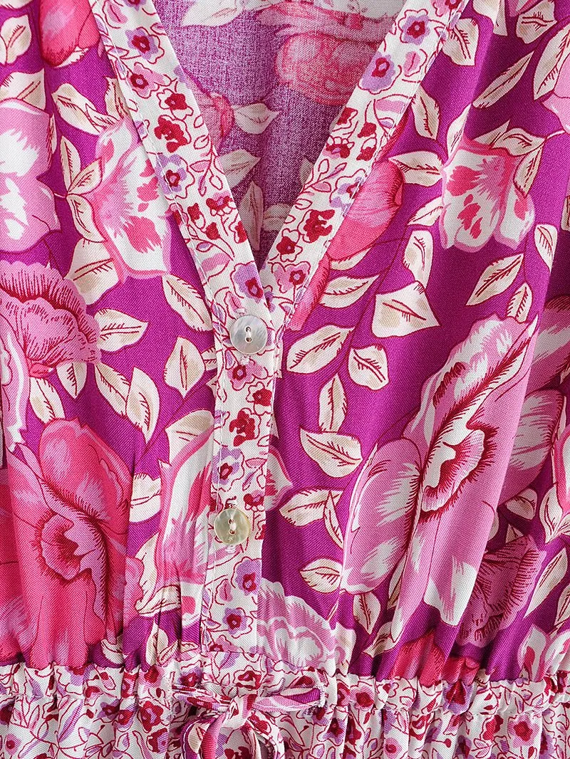 Boho Maxi Dress - Sundress - Sierra Cherry - Bohemian Style - Flowy Summer Dress - Vibrant Print
