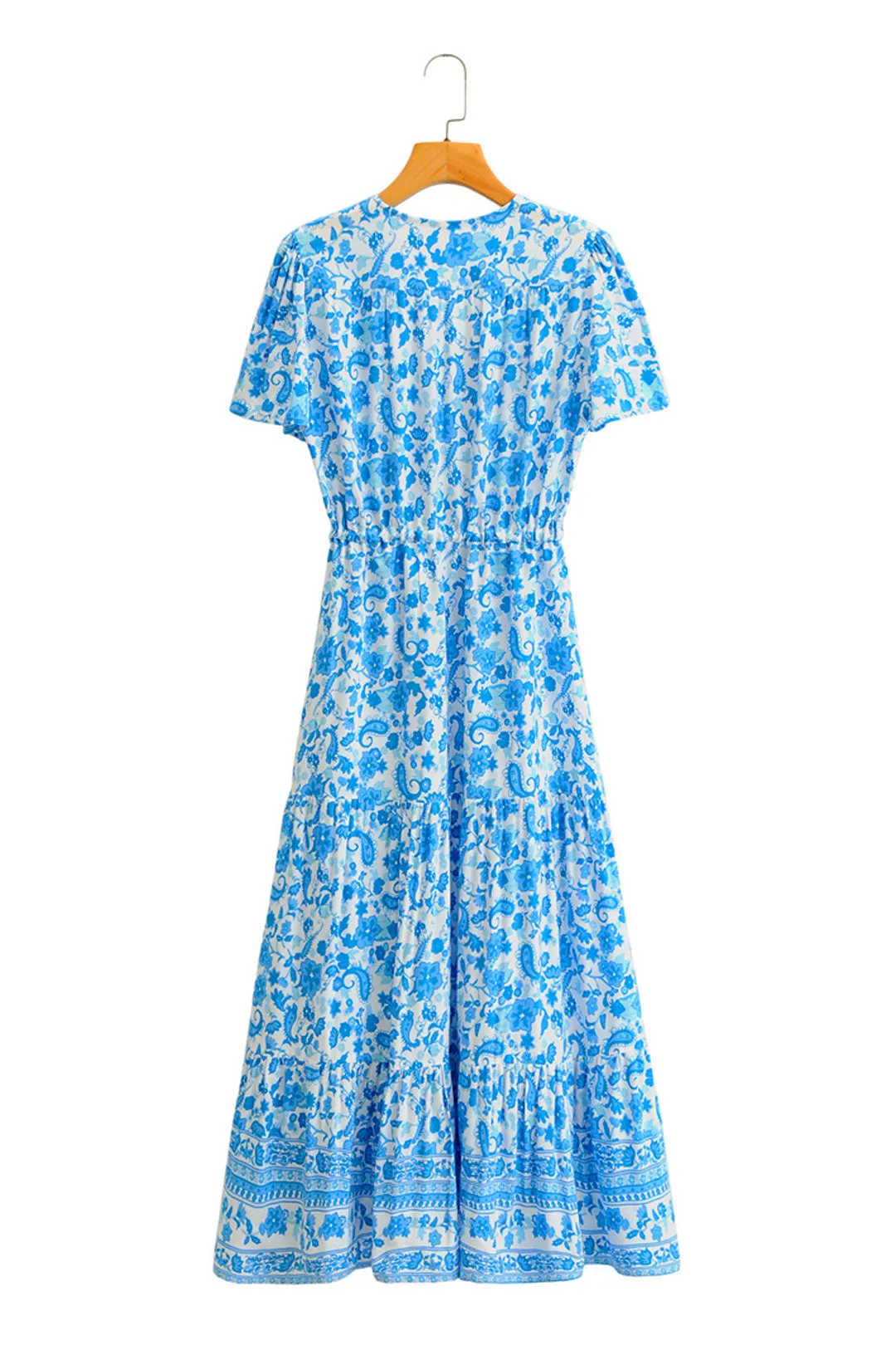Boho Maxi Dress, Sundress, White Blue Celeste