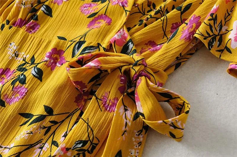Boho Maxi Dress, Sundress, Wild Floral in Yellow Ducky