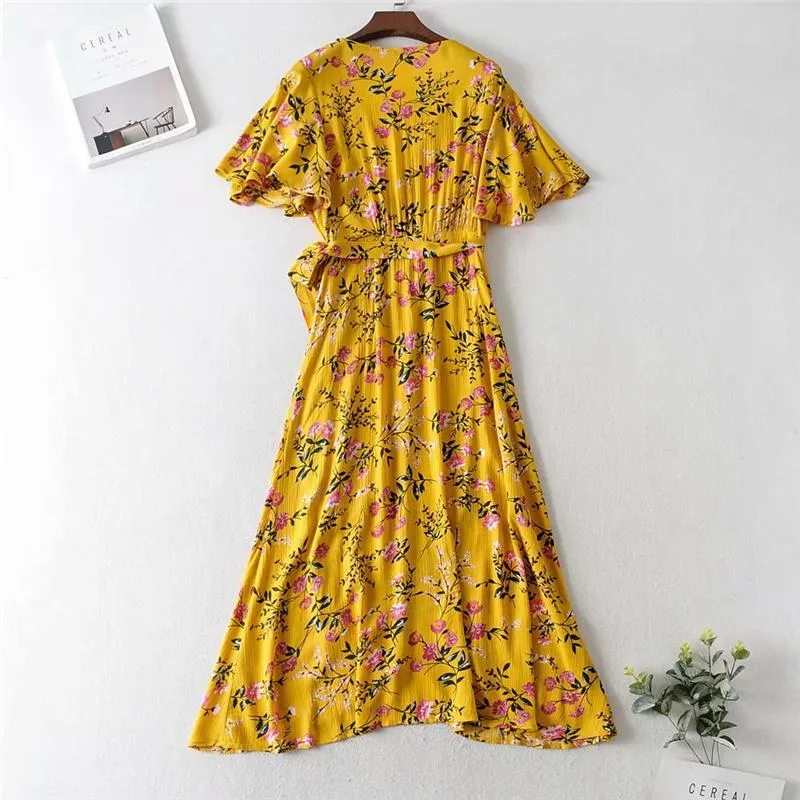 Boho Maxi Dress, Sundress, Wild Floral in Yellow Ducky