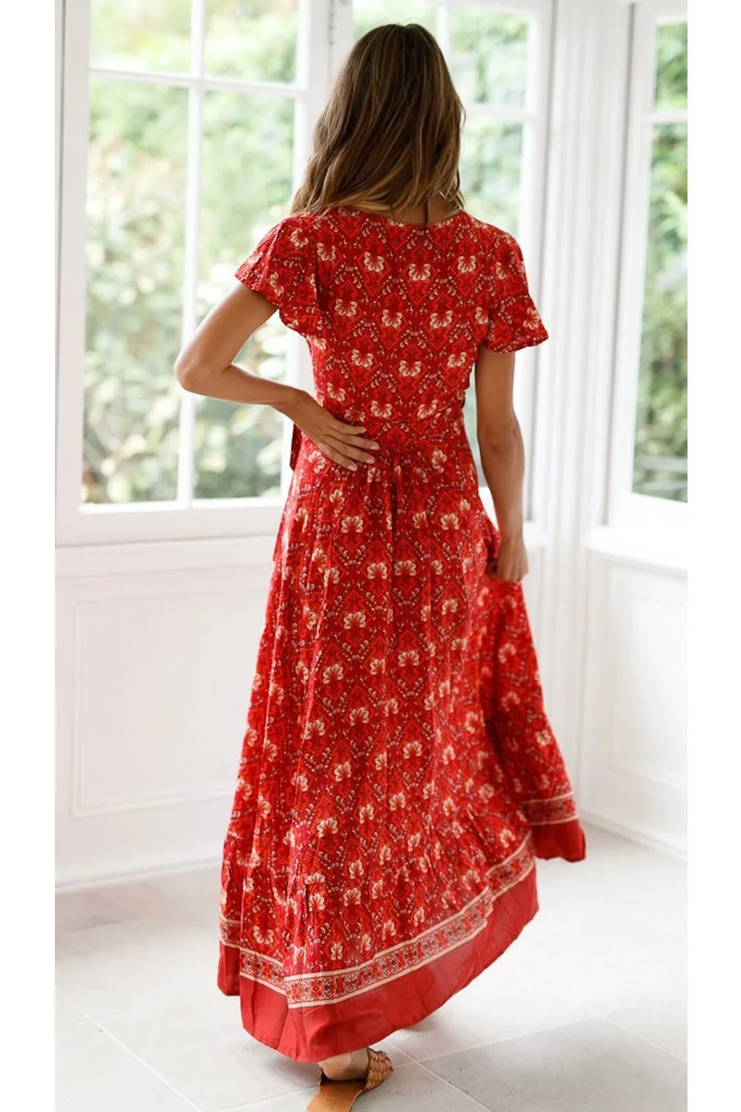 Boho Maxi Dress, Sundress, Wrap Dress, Red Ruby