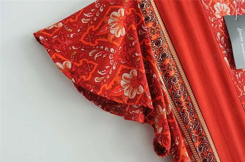 Boho Maxi Dress, Sundress, Wrap Dress, Red Ruby