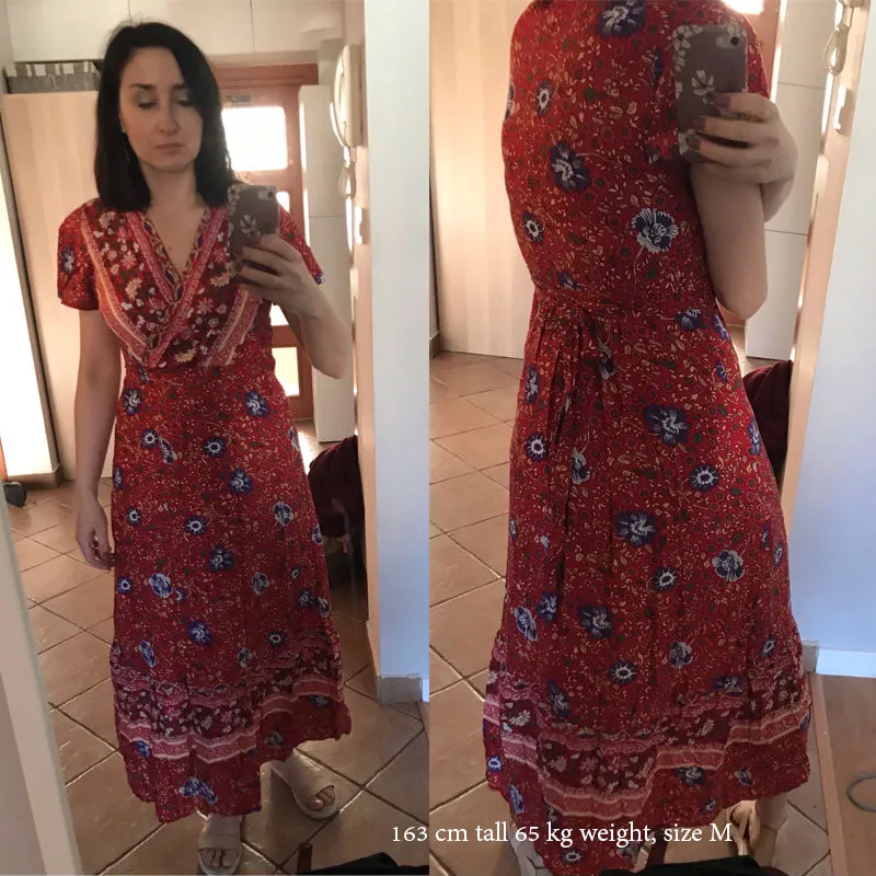 Boho Maxi Dress, Sundress, Wrap Dress, Red Ruby