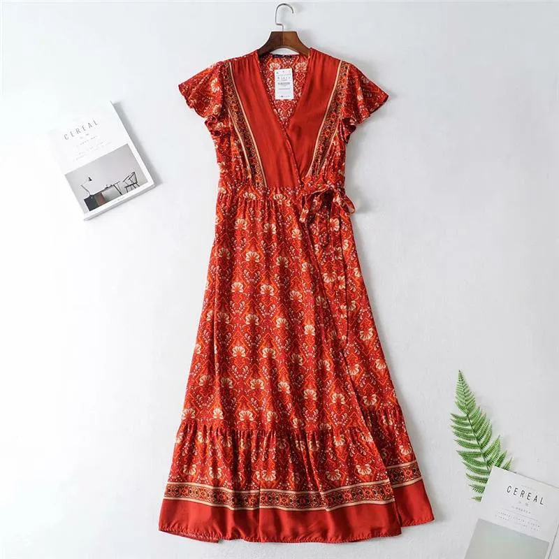 Boho Maxi Dress, Sundress, Wrap Dress, Red Ruby
