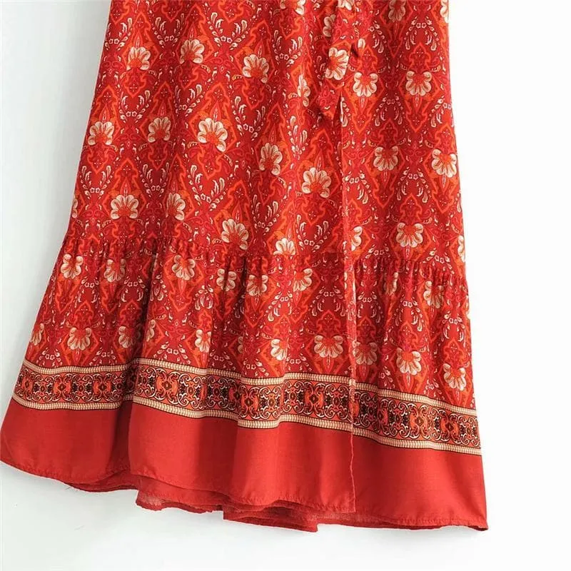 Boho Maxi Dress, Sundress, Wrap Dress, Red Ruby